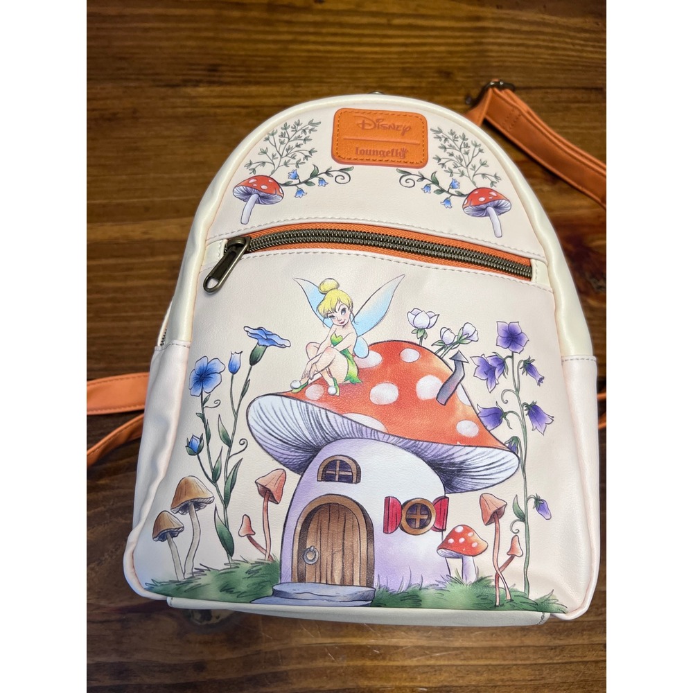 Loungefly Tinker Bell Mushroom Mini Backpack Women Cream Orange Excellent